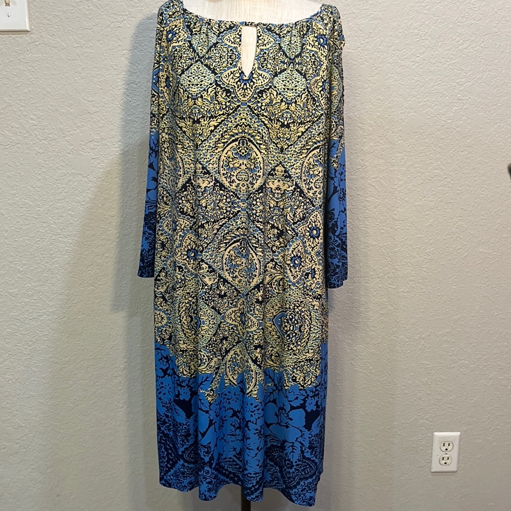 Yellow and blue London Times dress.
